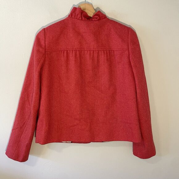 J.Crew Herringbone Blazer Coral 100% Wool Sz 2 - Picture 6 of 6